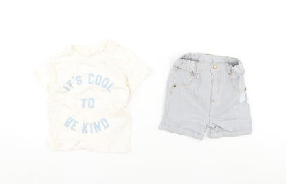 Marks and Spencer Baby Multicoloured Striped Cotton Shorts Set Outfit/Set Size 6-9 Months Snap - It's Cool To Be Kind