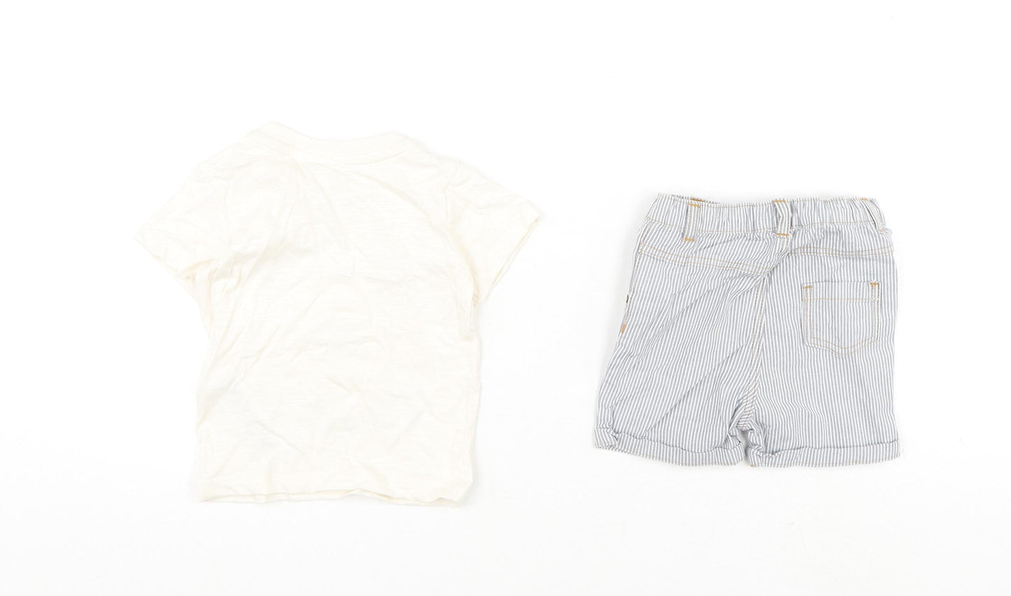 Marks and Spencer Baby Multicoloured Striped Cotton Shorts Set Outfit/Set Size 6-9 Months Snap - It's Cool To Be Kind