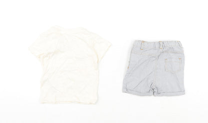Marks and Spencer Baby Multicoloured Striped Cotton Shorts Set Outfit/Set Size 6-9 Months Snap - It's Cool To Be Kind