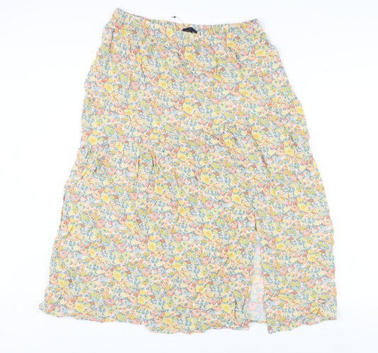 Marks and Spencer Womens Multicoloured Floral Viscose Flare Skirt Size 14 - Slit