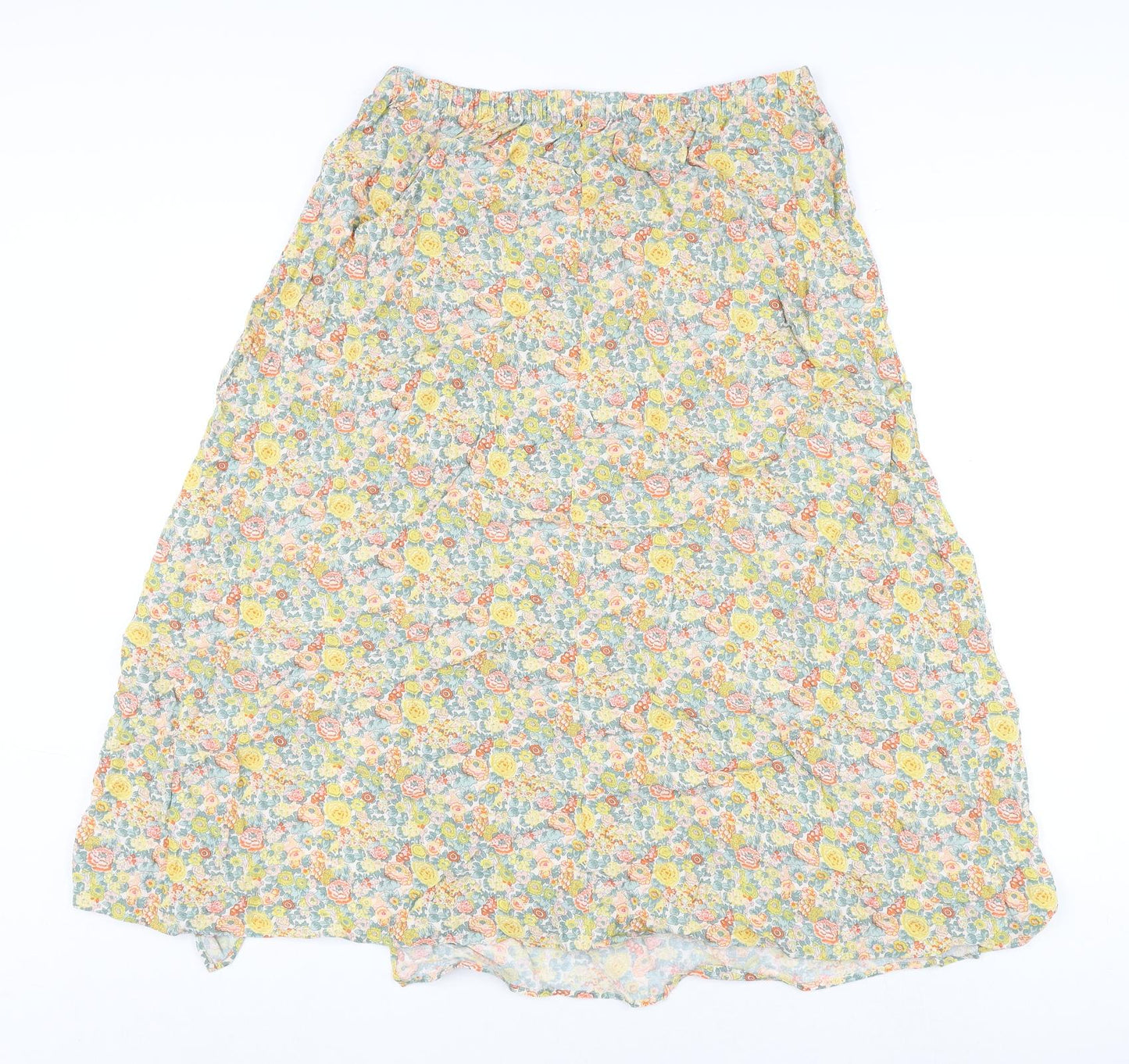 Marks and Spencer Womens Multicoloured Floral Viscose Flare Skirt Size 14 - Slit