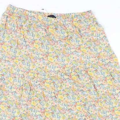 Marks and Spencer Womens Multicoloured Floral Viscose Flare Skirt Size 14 - Slit