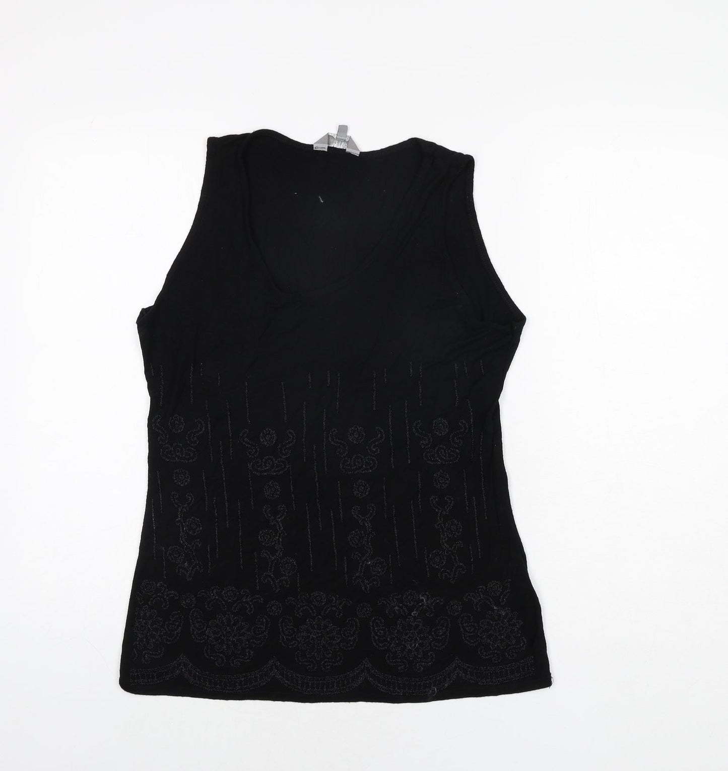 Mia Moda Womens Black Viscose Basic Tank Size 14 Scoop Neck - Beading Detail