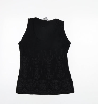 Mia Moda Womens Black Viscose Basic Tank Size 14 Scoop Neck - Beading Detail