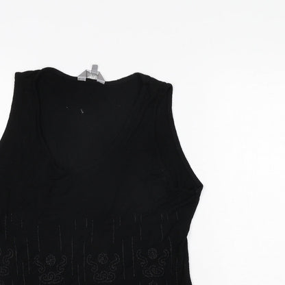 Mia Moda Womens Black Viscose Basic Tank Size 14 Scoop Neck - Beading Detail