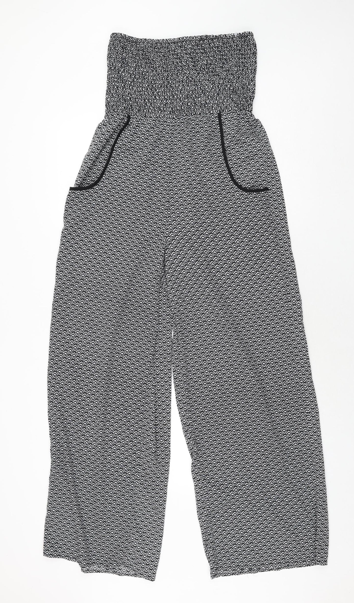 Band of Gypsies Womens Grey Geometric Polyester Jumpsuit One-Piece Size S L29 in Pullover - Rouched Bodice