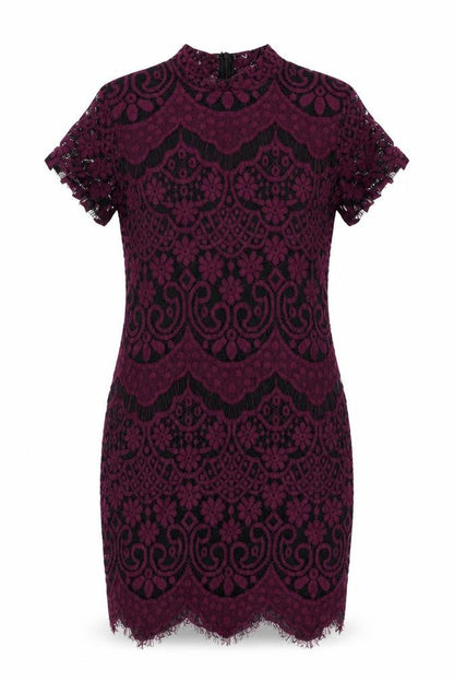 Boohoo Womens Purple Geometric Cotton Bodycon Size 14 Mock Neck Zip