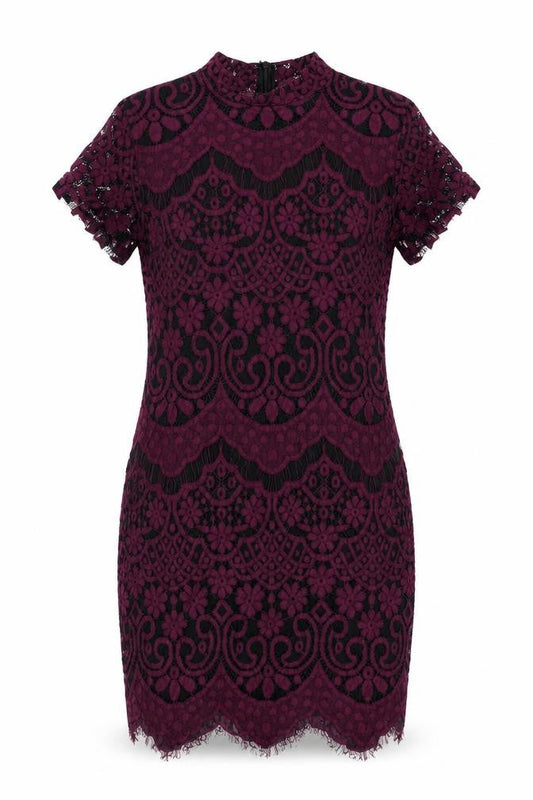 Boohoo Womens Purple Geometric Cotton Bodycon Size 14 Mock Neck Zip