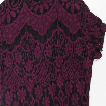 Boohoo Womens Purple Geometric Cotton Bodycon Size 14 Mock Neck Zip