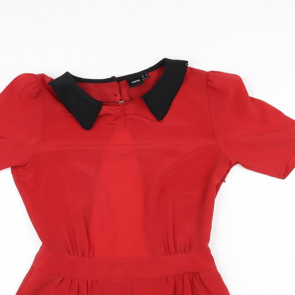 ASOS Womens Red Polyester Playsuit One-Piece Size 10 L3 in Button - Open Back
