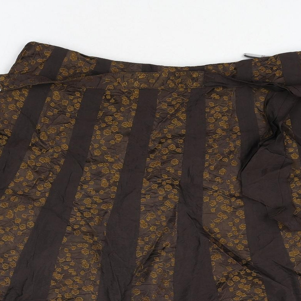 La Strada Womens Brown Geometric Acetate Flare Skirt Size 10 Zip - Floral Panel Belted