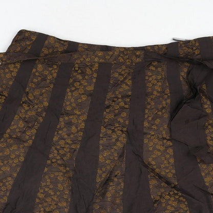 La Strada Womens Brown Geometric Acetate Flare Skirt Size 10 Zip - Floral Panel Belted