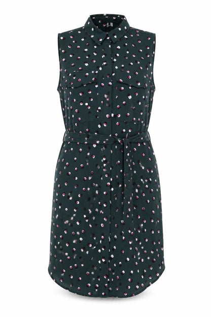 Monki Womens Green Geometric Polyester Shirt Dress Size M Collared Button - Belted