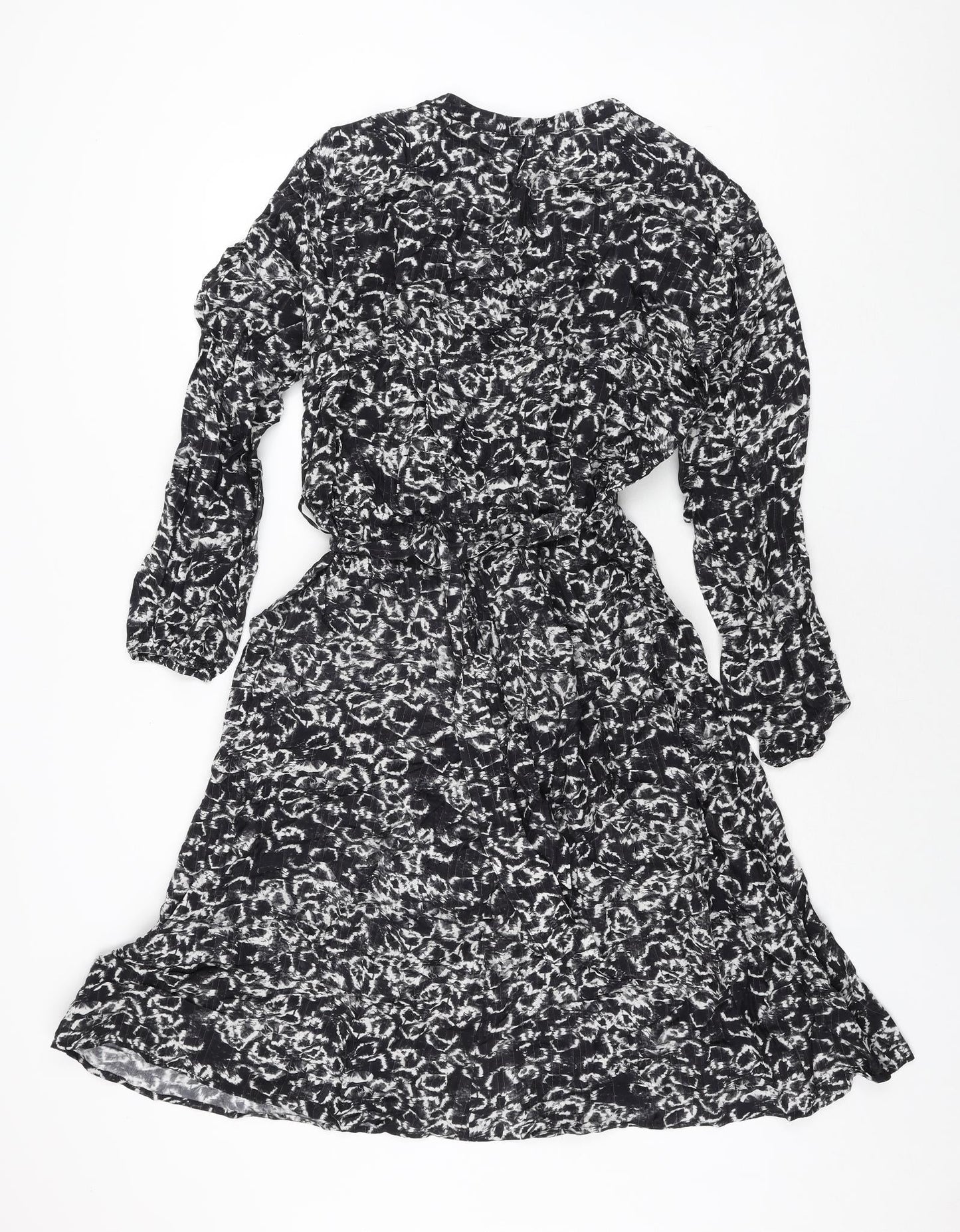 Betty & Co Womens Grey Geometric Polyester A-Line Size 10 V-Neck Pullover - Belted