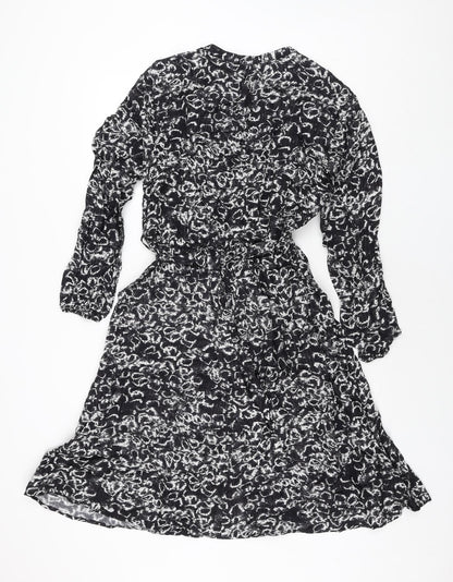 Betty & Co Womens Grey Geometric Polyester A-Line Size 10 V-Neck Pullover - Belted