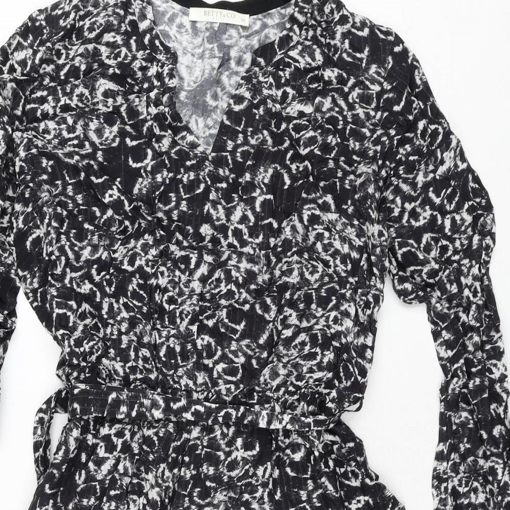 Betty & Co Womens Grey Geometric Polyester A-Line Size 10 V-Neck Pullover - Belted