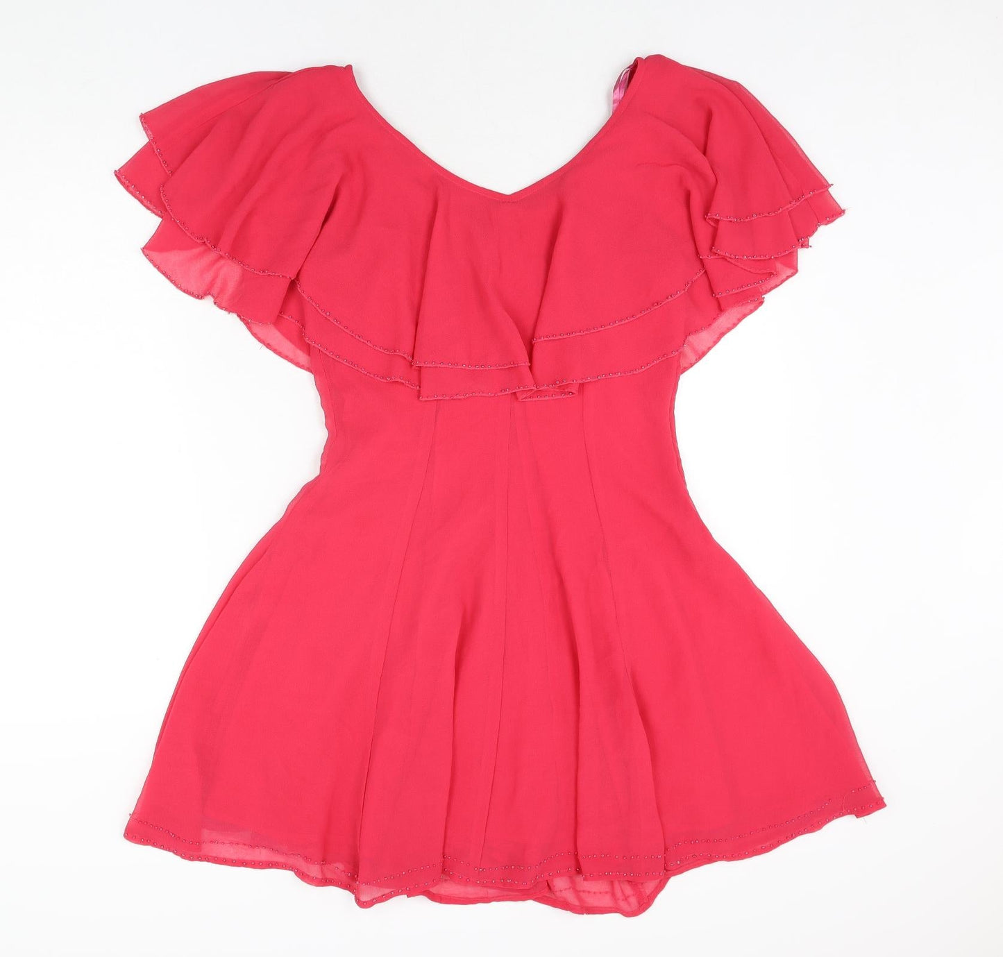 18 and East Womens Pink Polyester A-Line Size 10 Boat Neck Zip - Beading Detail Frill