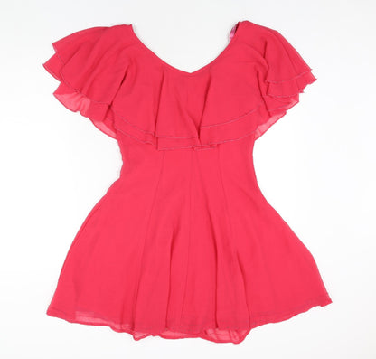 18 and East Womens Pink Polyester A-Line Size 10 Boat Neck Zip - Beading Detail Frill