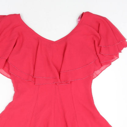 18 and East Womens Pink Polyester A-Line Size 10 Boat Neck Zip - Beading Detail Frill