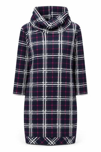 Apricot Womens Blue Check Polyester Jumper Dress Size 12 Roll Neck Pullover