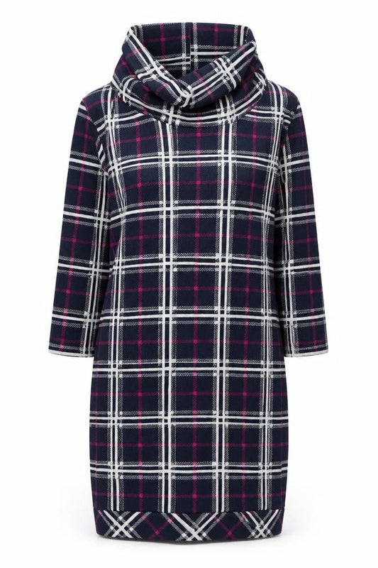 Apricot Womens Blue Check Polyester Jumper Dress Size 12 Roll Neck Pullover
