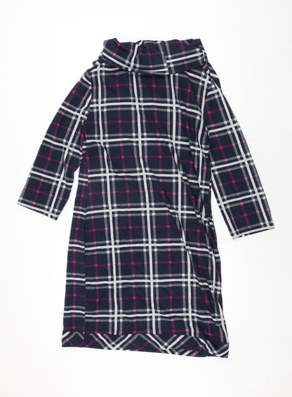 Apricot Womens Blue Check Polyester Jumper Dress Size 12 Roll Neck Pullover