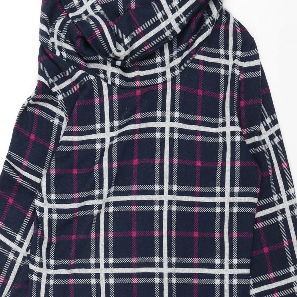 Apricot Womens Blue Check Polyester Jumper Dress Size 12 Roll Neck Pullover
