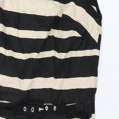 South Womens Beige Striped Linen Shift Size 12 Round Neck Zip - Belted