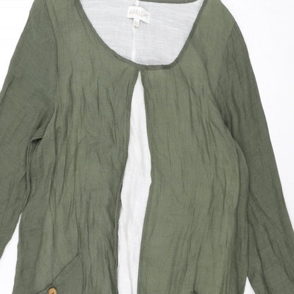 Apricot Womens Green Linen Shift Size 10 Round Neck Pullover - Layered