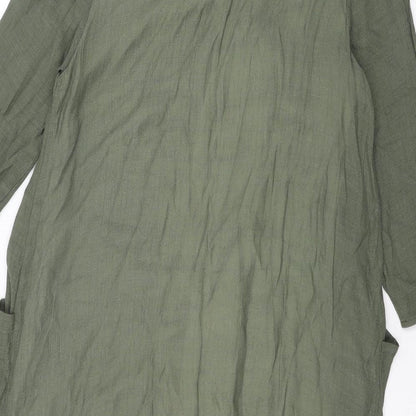 Apricot Womens Green Linen Shift Size 10 Round Neck Pullover - Layered