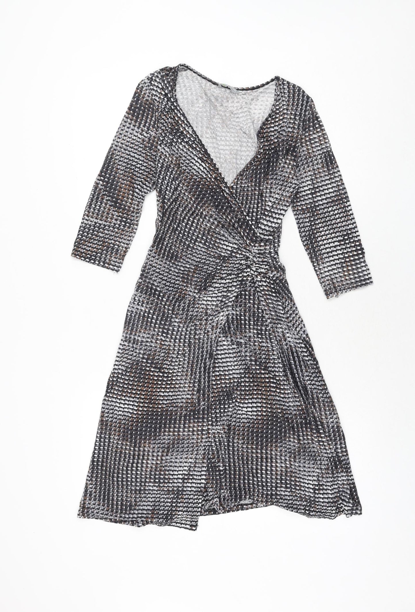 Marks and Womens Multicoloured Geometric Viscose Wrap Dress Size 8 V-Neck Pullover