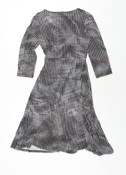 Marks and Womens Multicoloured Geometric Viscose Wrap Dress Size 8 V-Neck Pullover