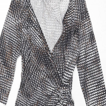 Marks and Womens Multicoloured Geometric Viscose Wrap Dress Size 8 V-Neck Pullover