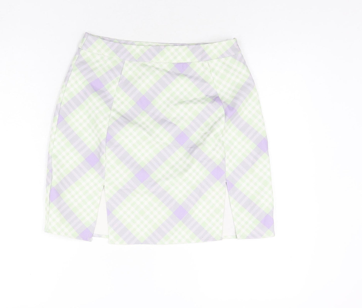 Missguided Womens Green Check Polyester Mini Skirt Size 10 Zip