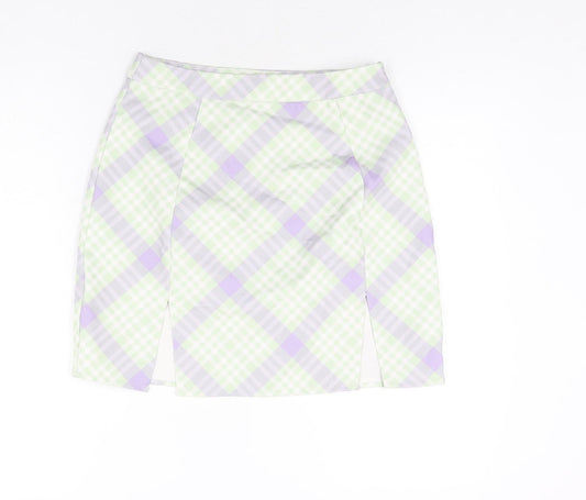Missguided Womens Green Check Polyester Mini Skirt Size 10 Zip