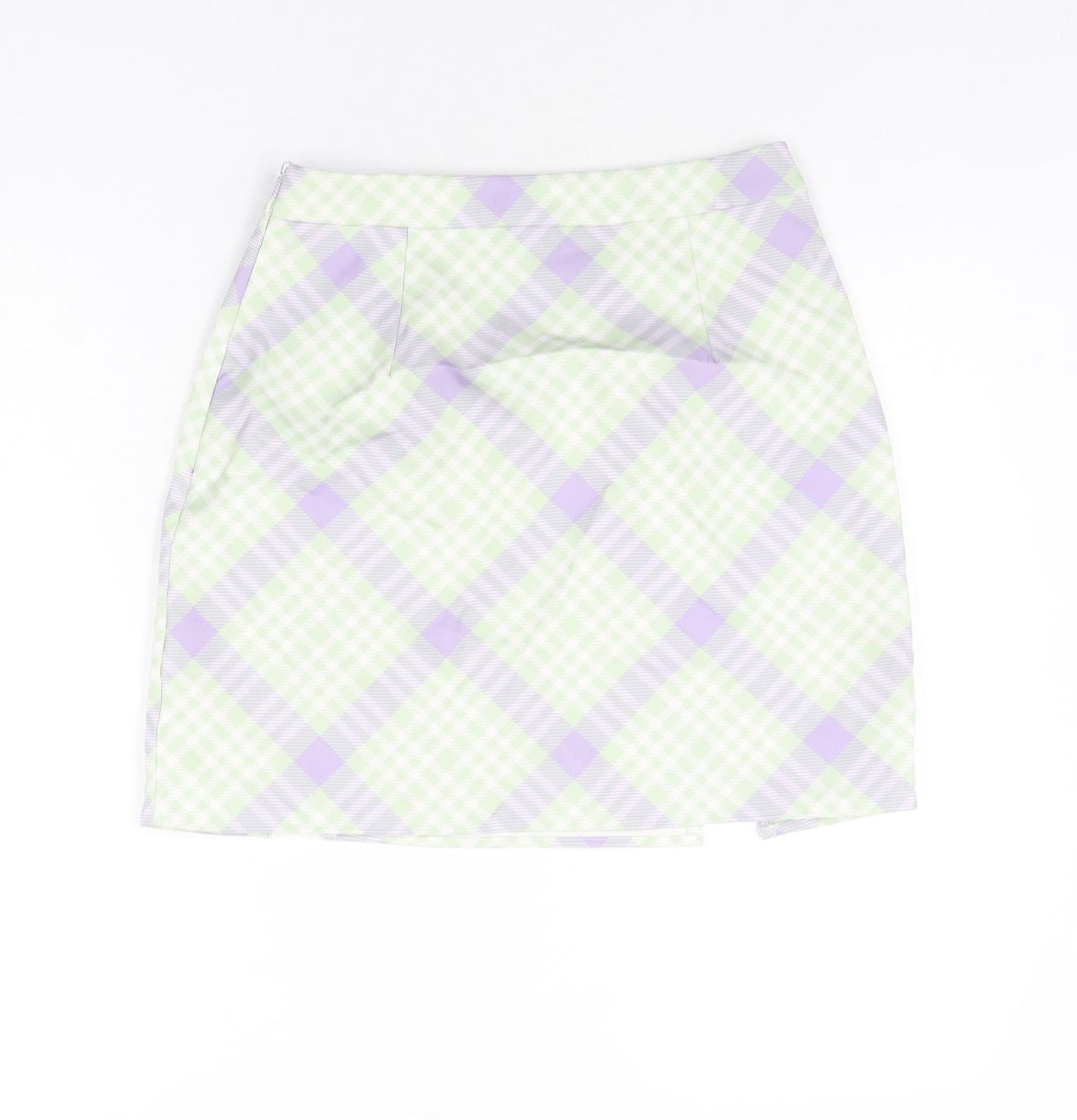 Missguided Womens Green Check Polyester Mini Skirt Size 10 Zip