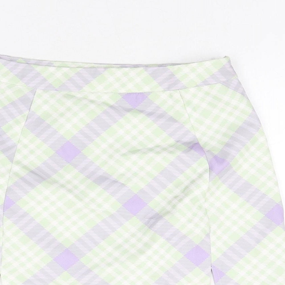 Missguided Womens Green Check Polyester Mini Skirt Size 10 Zip