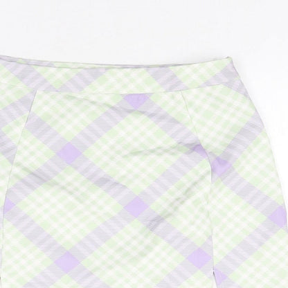 Missguided Womens Green Check Polyester Mini Skirt Size 10 Zip