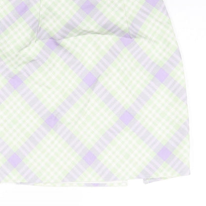 Missguided Womens Green Check Polyester Mini Skirt Size 10 Zip