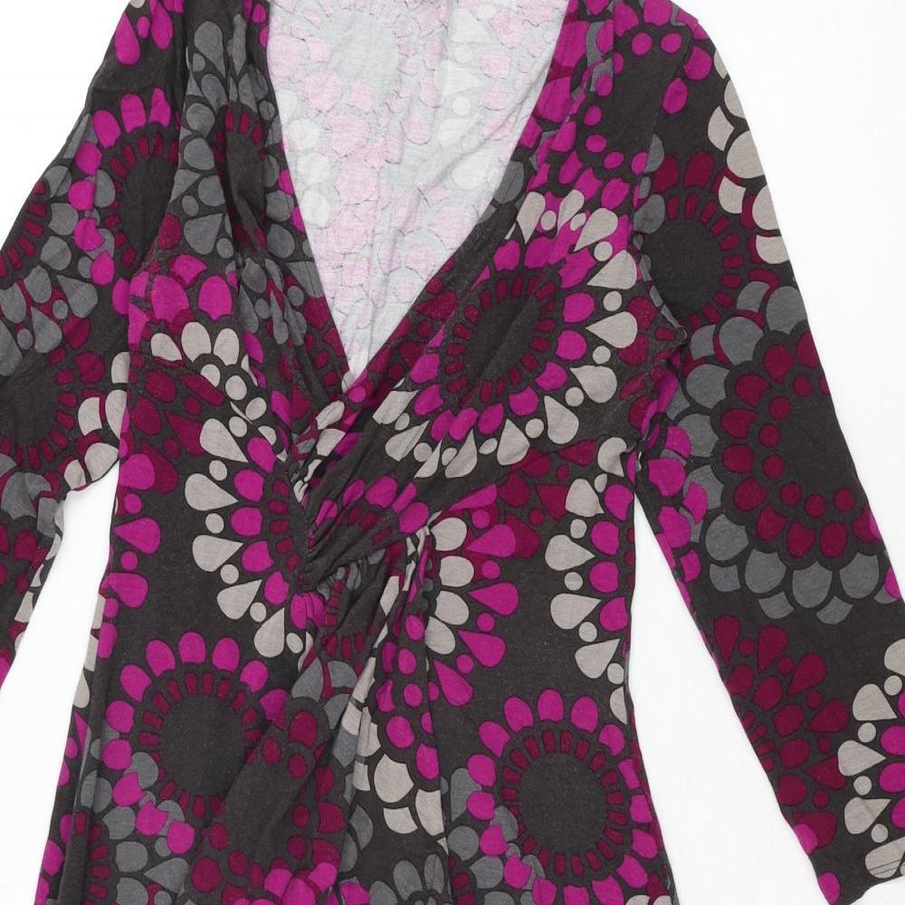 Phase Eight Womens Multicoloured Geometric Viscose A-Line Size 12 V-Neck Pullover - Frill Detail