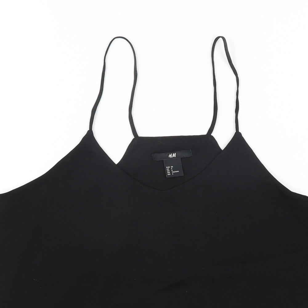 H&M Womens Black Polyester Basic Blouse Size 8 Scoop Neck