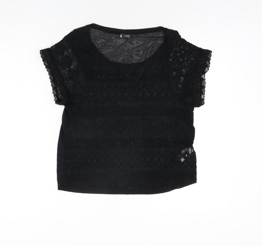 Womens UK Size S Sparkle & Fade Black Basic Blouse