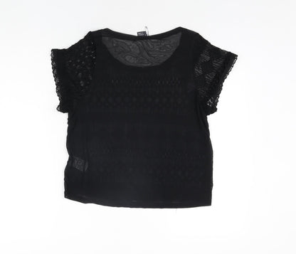Womens UK Size S Sparkle & Fade Black Basic Blouse