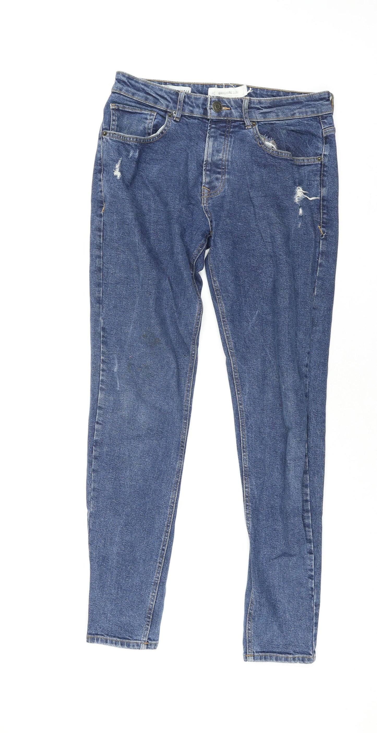 Denim & Co. Mens Blue Cotton Tapered Jeans Size 32 in L33 in Regular Button
