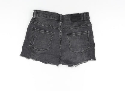 H&M Womens Black Cotton Cut-Off Shorts Size 6 Regular Zip