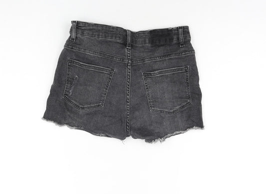 H&M Womens Black Cotton Cut-Off Shorts Size 6 Regular Zip