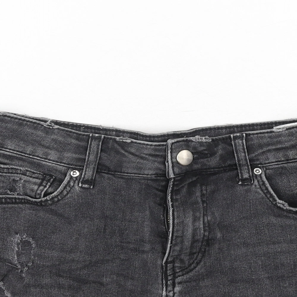 H&M Womens Black Cotton Cut-Off Shorts Size 6 Regular Zip