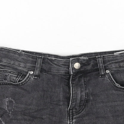 H&M Womens Black Cotton Cut-Off Shorts Size 6 Regular Zip