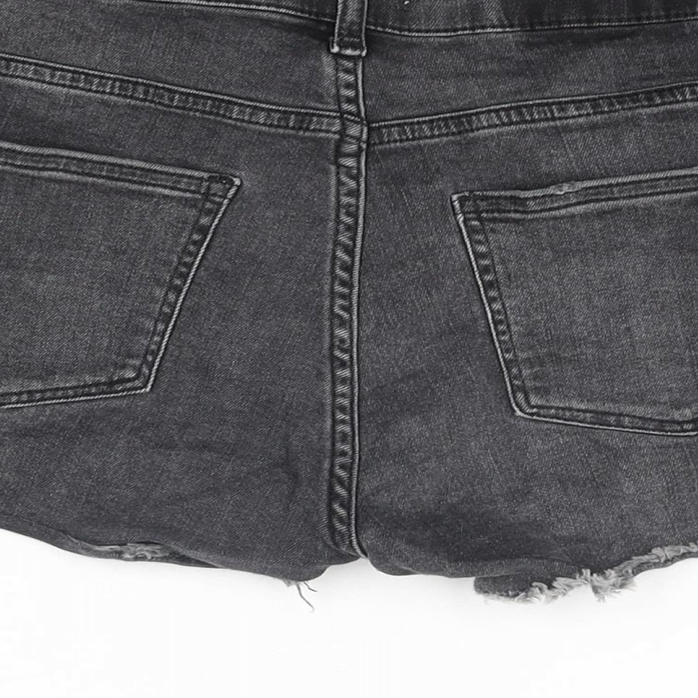 H&M Womens Black Cotton Cut-Off Shorts Size 6 Regular Zip