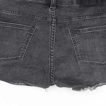 H&M Womens Black Cotton Cut-Off Shorts Size 6 Regular Zip